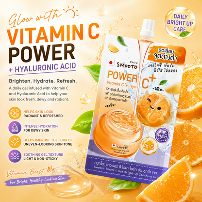 Smooto Power C Hya Bright Up Soothing Gel – Vitamin C & Hyaluronic Acid Face & Body Gel – 30g × 3 Packs