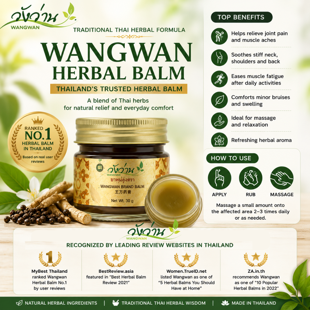 Wangwan Herbal Balm with Concentrated Thai Plai Oil – Traditional Thai Massage Balm for Muscle Comfort, Fast-Absorbing, Non-Greasy Formula