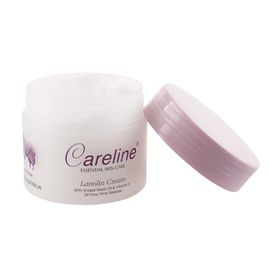 Careline Lanolin Cream 100ml – 24 Hour Time Release Face Moisturizer | Lanolin, Grape Seed Oil, Squalane & Vitamin E | Hydrating Anti-Aging Facial Cream