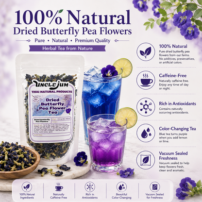 UNCLEJUM Dried Butterfly Pea Flower Tea 100g | Natural Blue Herbal Tea | Caffeine-Free Flower Drink for Cooking, Coloring & Gifts