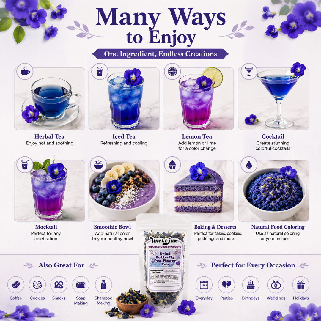 UNCLEJUM Dried Butterfly Pea Flower Tea 100g | Natural Blue Herbal Tea | Caffeine-Free Flower Drink for Cooking, Coloring & Gifts