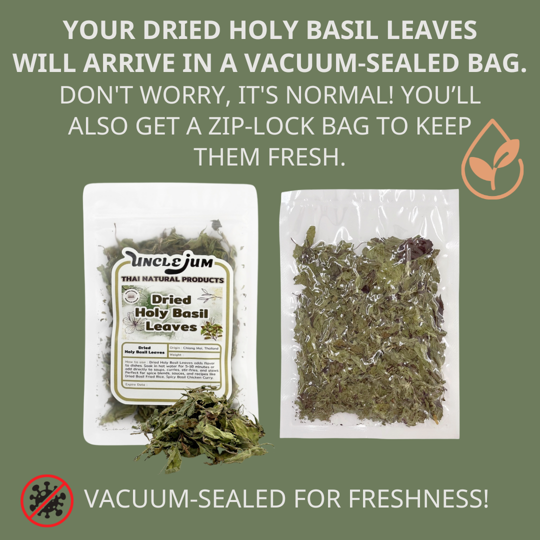 UNCLEJUM Dried Holy Basil Leaves – Thai Kra Pao Basil for Cooking | 20g & 50g