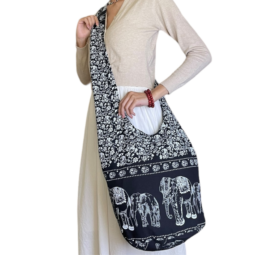 Handmade Cotton Elephant Sling Bag – Thai Elephant Crossbody Shoulder Bag for Travel & Everyday Use