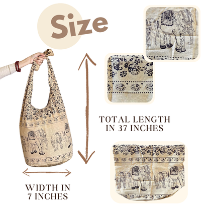 Handmade Cotton Elephant Sling Bag – Thai Elephant Crossbody Shoulder Bag for Travel & Everyday Use