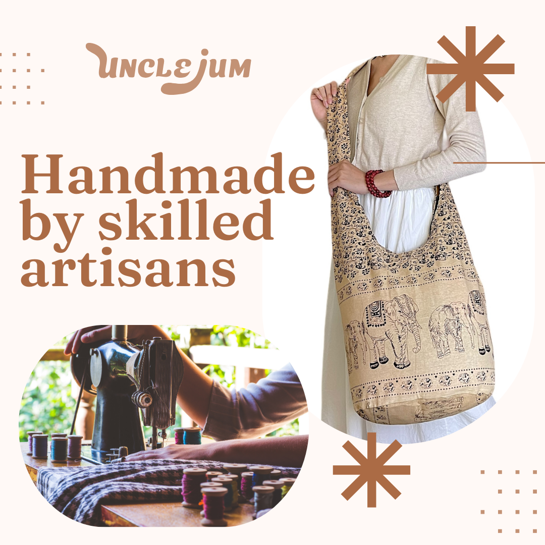 Handmade Cotton Elephant Sling Bag – Thai Elephant Crossbody Shoulder Bag for Travel & Everyday Use