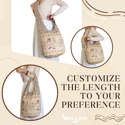 Handmade Cotton Elephant Sling Bag – Thai Elephant Crossbody Shoulder Bag for Travel & Everyday Use