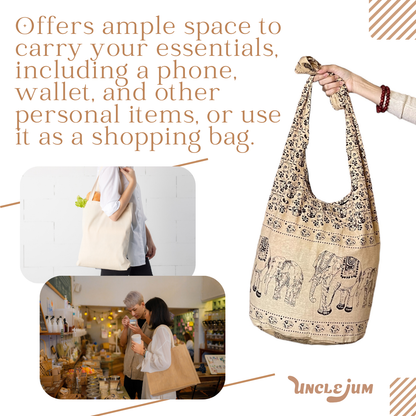 Handmade Cotton Elephant Sling Bag – Thai Elephant Crossbody Shoulder Bag for Travel & Everyday Use