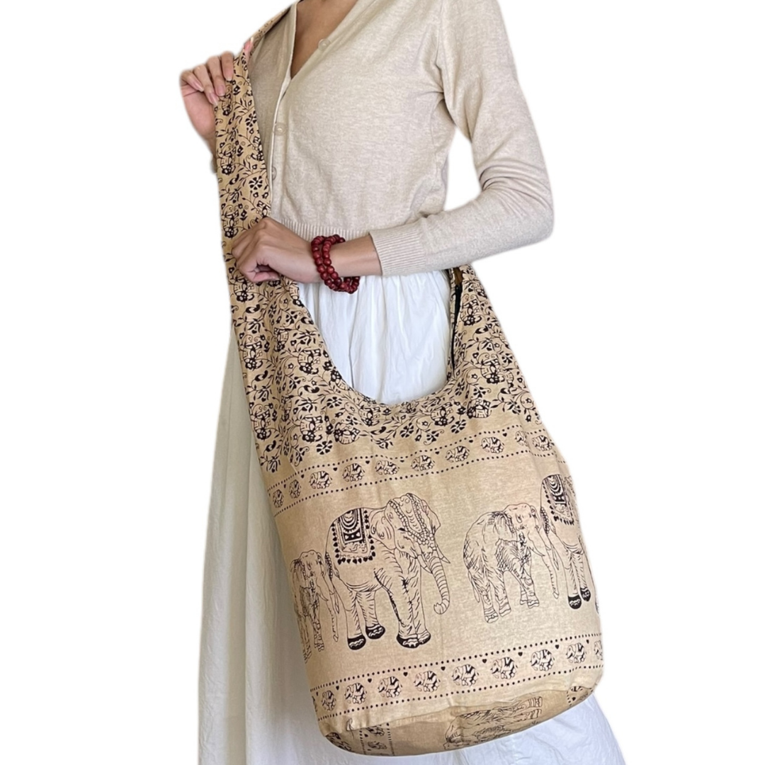 Handmade Cotton Elephant Sling Bag – Thai Elephant Crossbody Shoulder Bag for Travel & Everyday Use