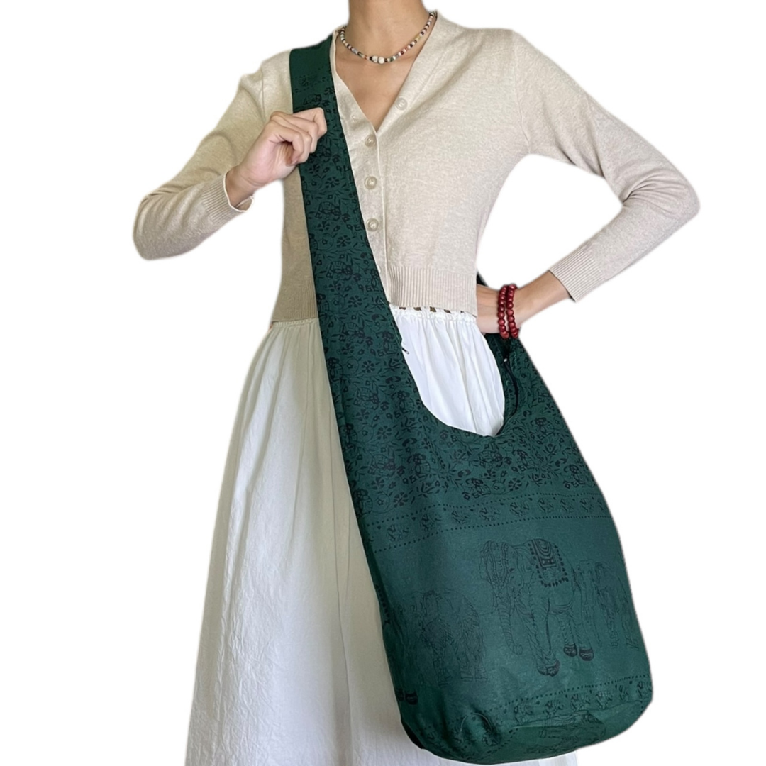 Handmade Cotton Elephant Sling Bag – Thai Elephant Crossbody Shoulder Bag for Travel & Everyday Use