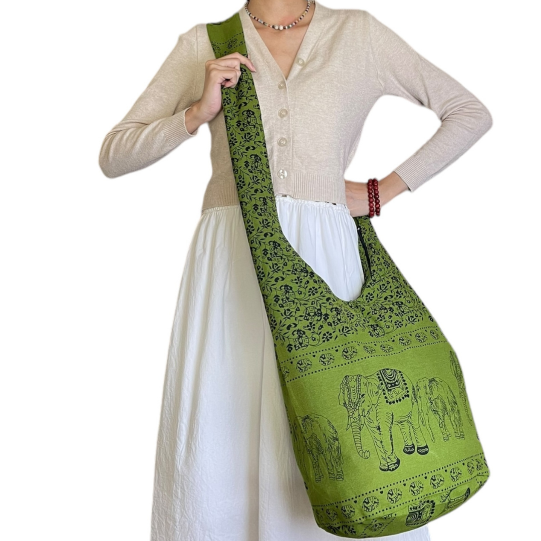 Handmade Cotton Elephant Sling Bag – Thai Elephant Crossbody Shoulder Bag for Travel & Everyday Use