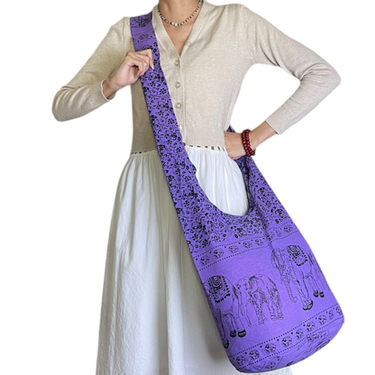 Handmade Cotton Elephant Sling Bag – Thai Elephant Crossbody Shoulder Bag for Travel & Everyday Use