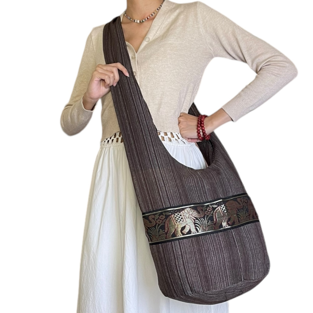 Handmade Cotton Elephant Sling Bag – Thai Elephant Crossbody Shoulder Bag for Travel & Everyday Use