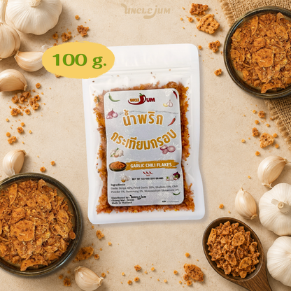 UNCLEJUM Thai Garlic Chili Flakes – Crispy Garlic & Shallot Topping with Chili Seasoning for Rice, Noodles & Everyday Meals – 100g
