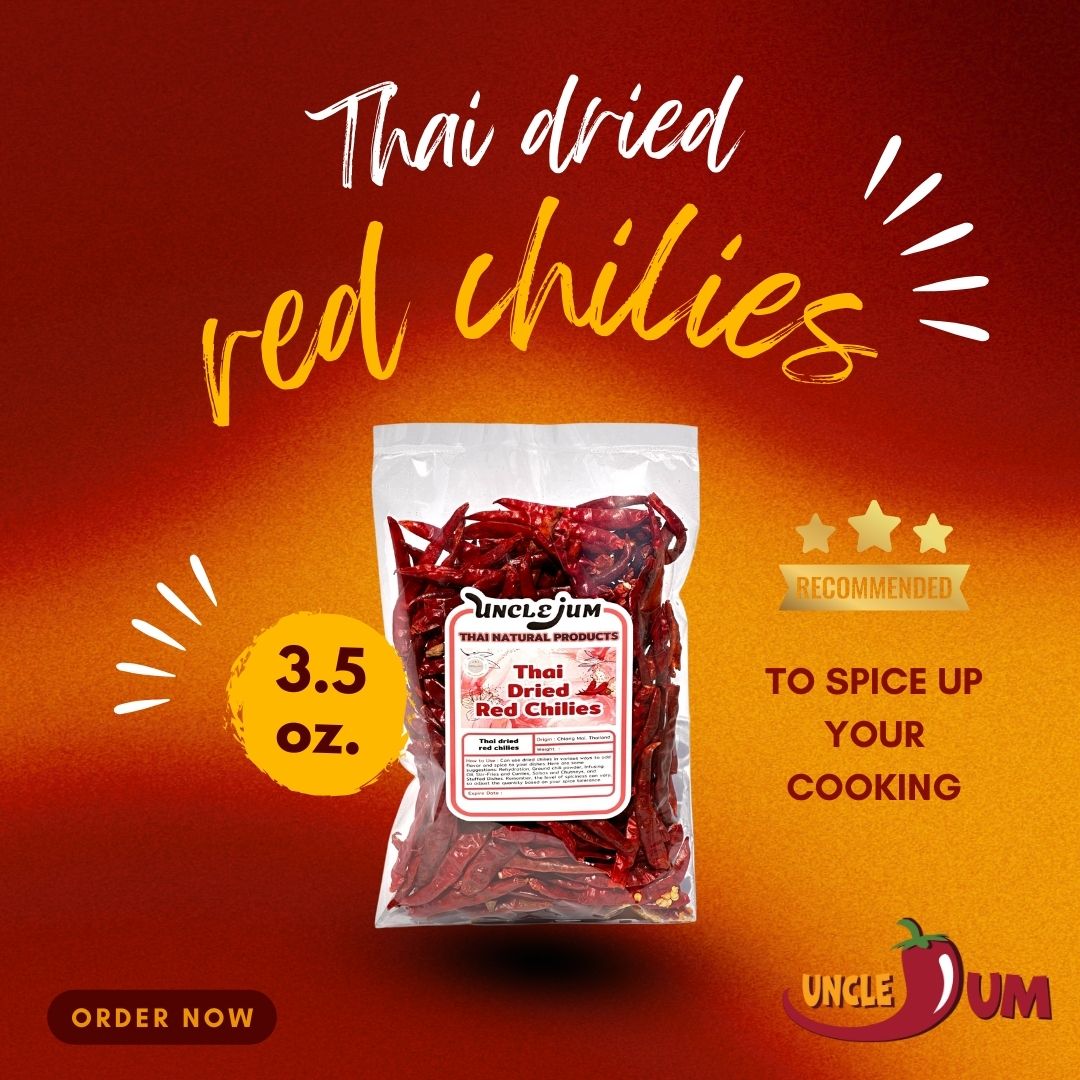 Thai Dried Jinda Chili Peppers – Whole Stemless Red Chili | Extra Hot Thai Chili for Curry, Stir Fry, Chili Oil & Thai Cooking | Product of Thailand
