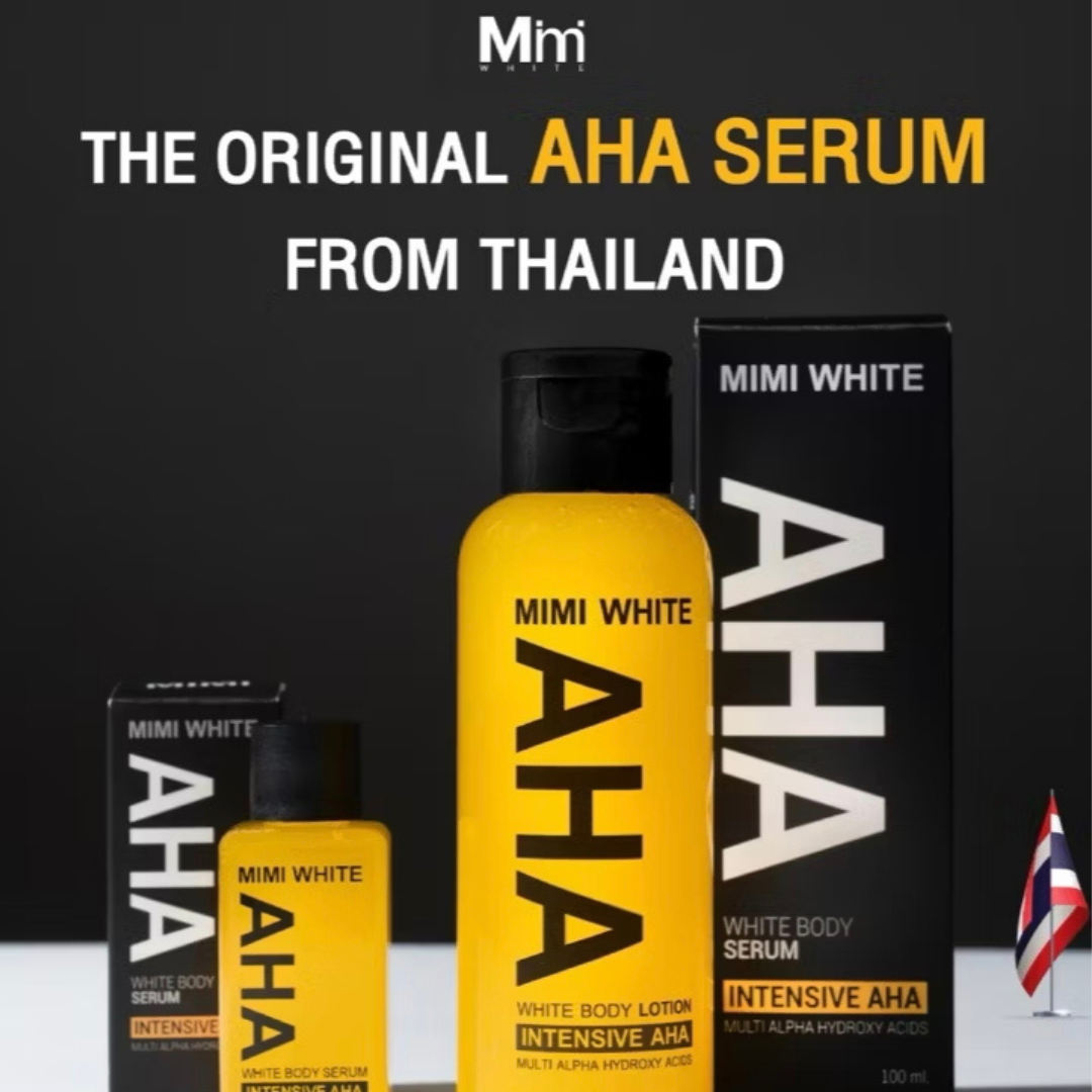 MIMI WHITE AHA White Body Serum 30ml – Multi-Acid Brightening Body Serum with AHA, Niacinamide, Kojic Acid & Ginseng | Exfoliating Body Treatment