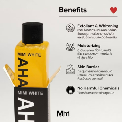 MIMI WHITE AHA White Body Serum 30ml – Multi-Acid Brightening Body Serum with AHA, Niacinamide, Kojic Acid & Ginseng | Exfoliating Body Treatment
