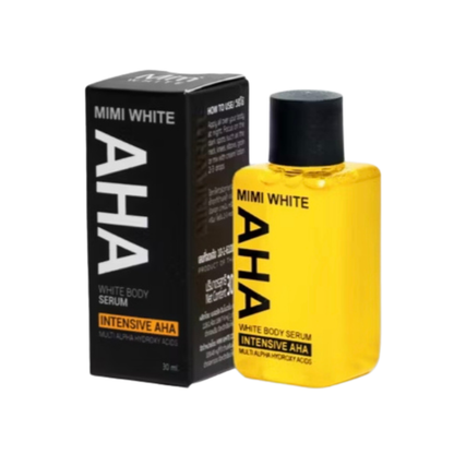 MIMI WHITE AHA White Body Serum 30ml – Multi-Acid Brightening Body Serum with AHA, Niacinamide, Kojic Acid & Ginseng | Exfoliating Body Treatment