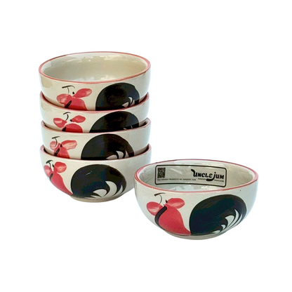 5-Piece Thai Rooster Ceramic Bowl Set 3.5 Inch – Traditional Small Serving Bowls for Dipping Sauce, Condiments, Snacks, Dessert, Rice, Ice Cream & Side Dishes