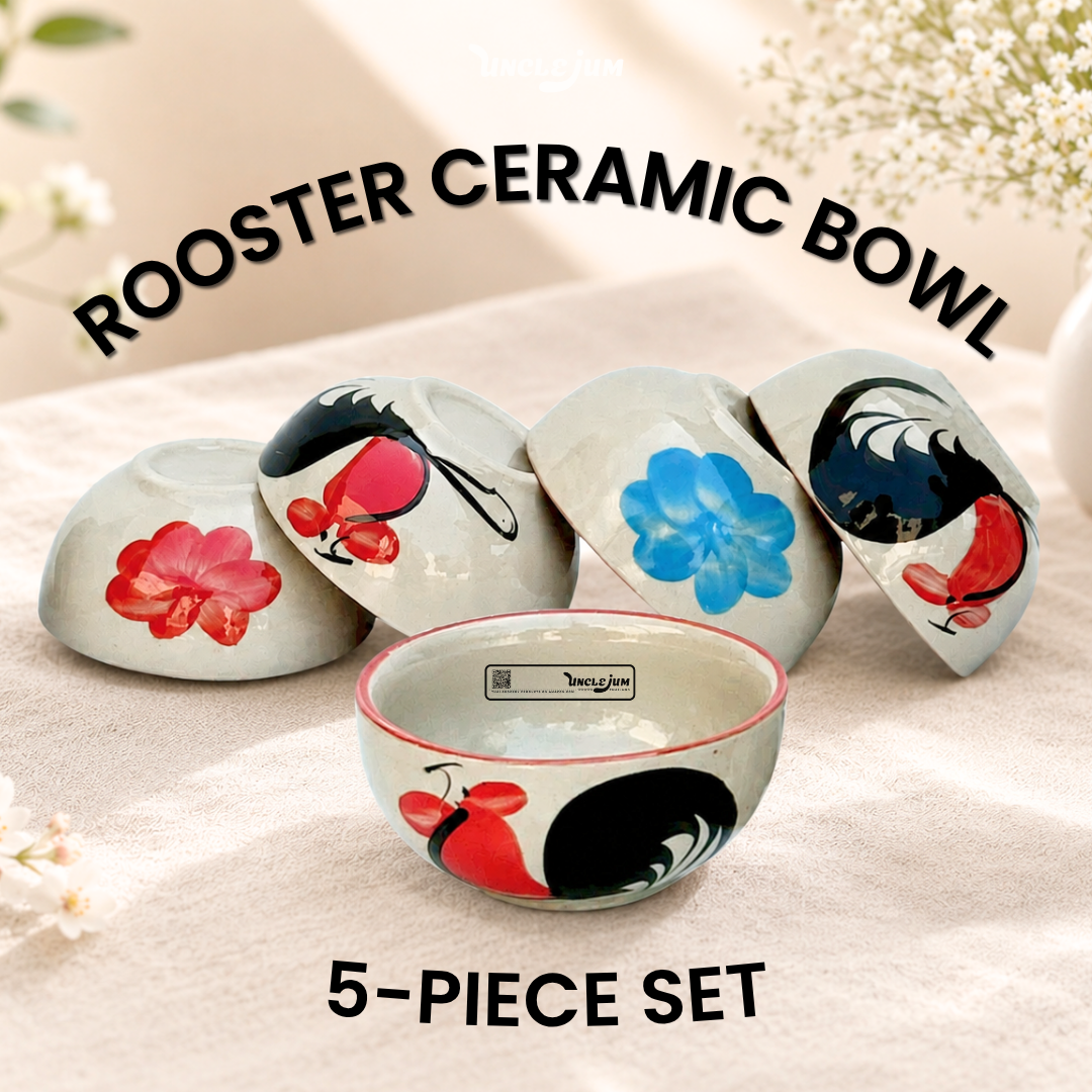 5-Piece Thai Rooster Ceramic Bowl Set 3.5 Inch – Traditional Small Serving Bowls for Dipping Sauce, Condiments, Snacks, Dessert, Rice, Ice Cream & Side Dishes