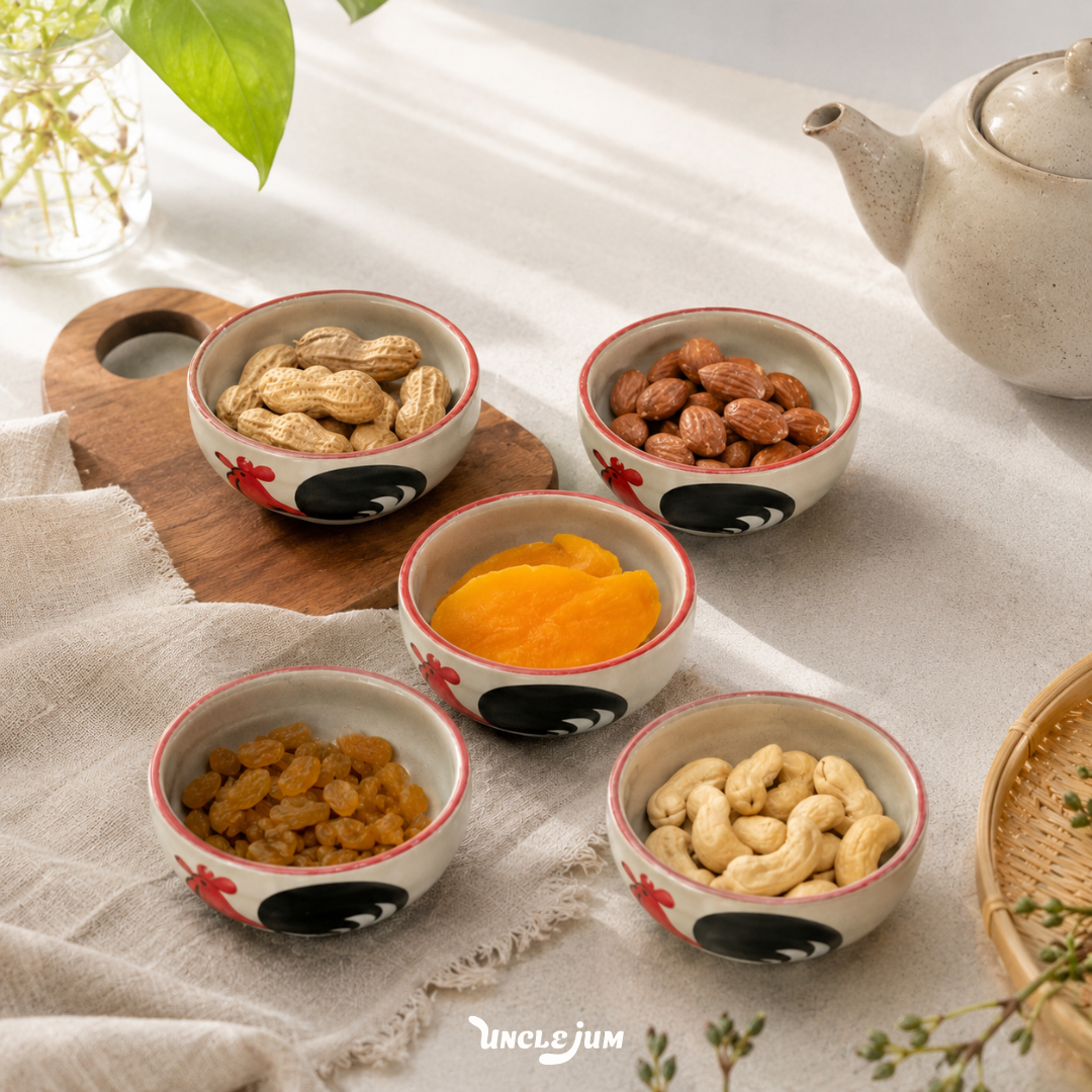 5-Piece Thai Rooster Ceramic Bowl Set 3.5 Inch – Traditional Small Serving Bowls for Dipping Sauce, Condiments, Snacks, Dessert, Rice, Ice Cream & Side Dishes