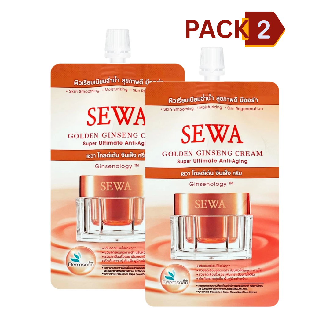 2-sachets SEWA Golden Ginseng Cream 7ml – Hydrating &amp; Nourishing Face Cream | Golden Ginseng Moisturizer with Filmexel | Daily Anti-Aging Facial Cream