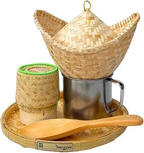 Handmade Thai Bamboo Sticky Rice Steamer Set: Traditional Cookware