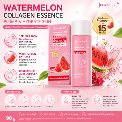 JULA'S HERB Watermelon Hydro White Essence 90g – Brightening Collagen Essence Toner with Watermelon Extract, Niacinamide & Hyaluronic Acid | Hydrating, Plumping & Radiance Boosting Facial Essence