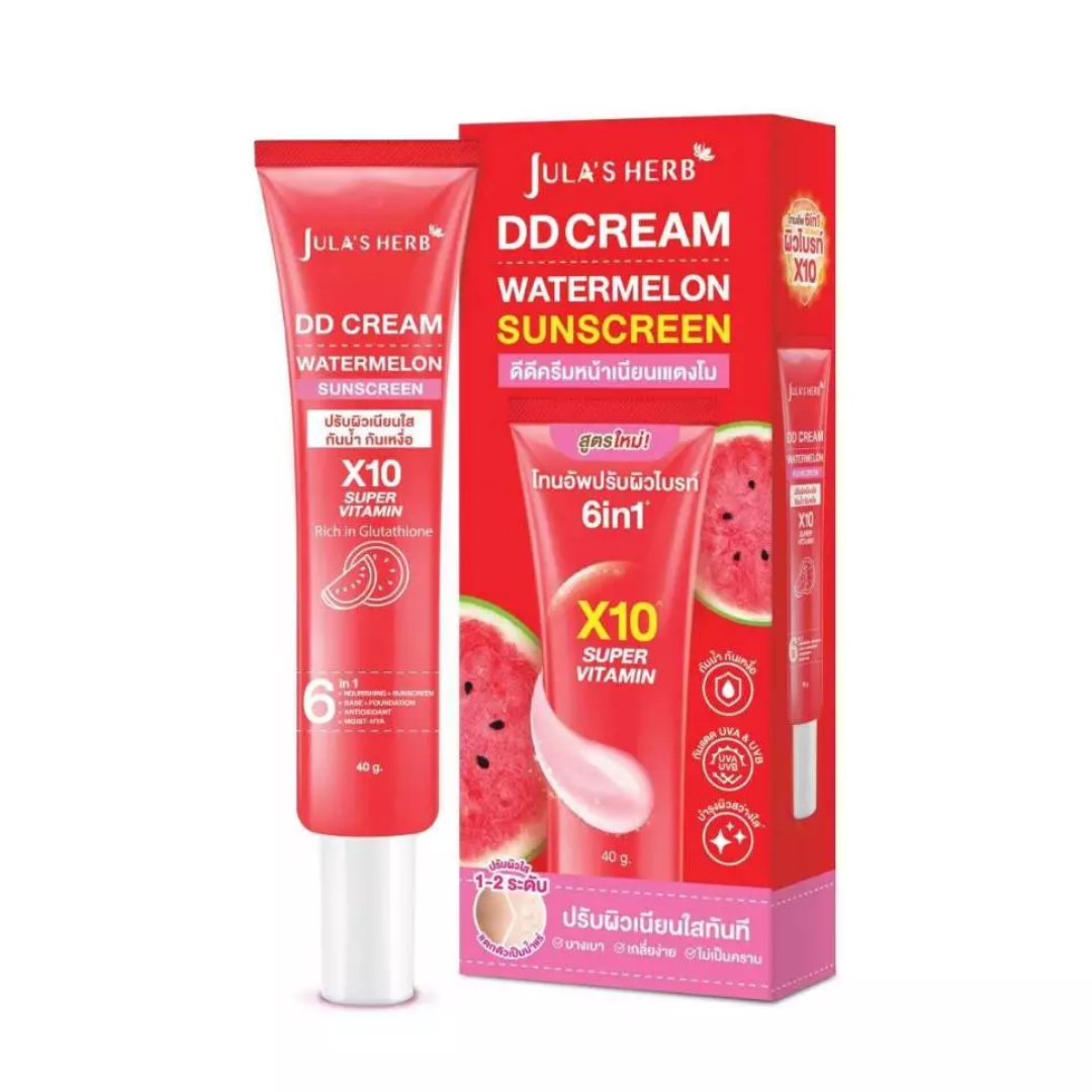 JULA'S HERB Watermelon DD Cream Sunscreen SPF50 PA+++ 40g Lightweight DD Cream Sunscreen | Instant Brightening | Waterproof | Oil Control | Natural Coverage